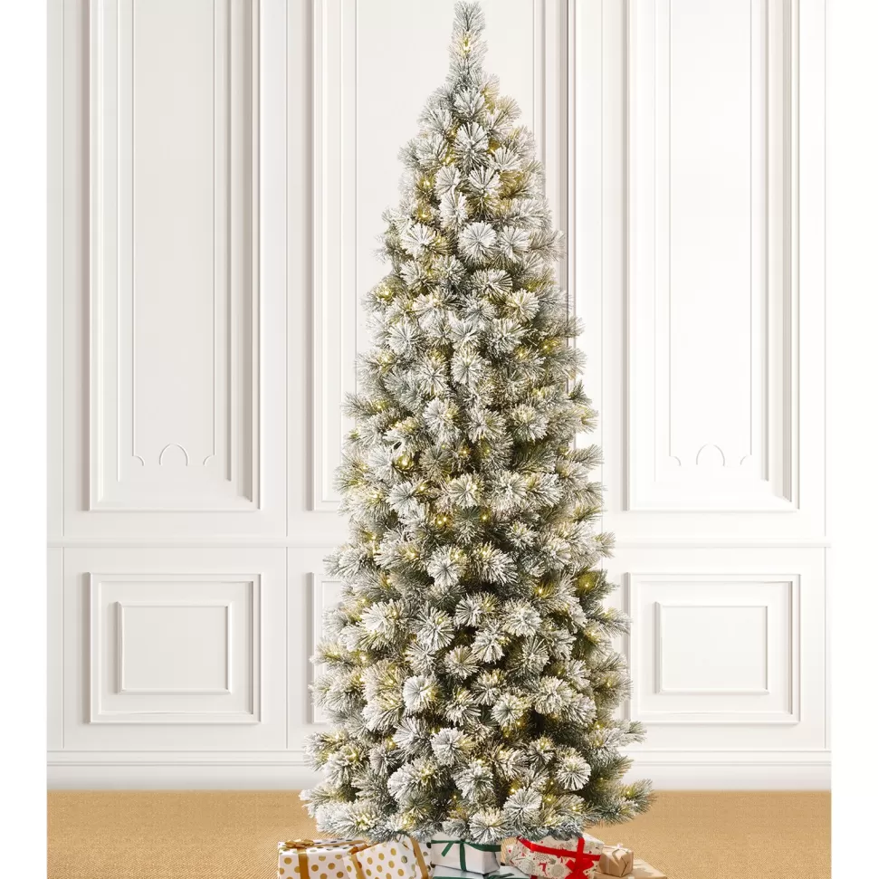 Best The Twillery Co. 7.5Ft Slender Flocked Pine Christmas Tree With 350 Led Lights