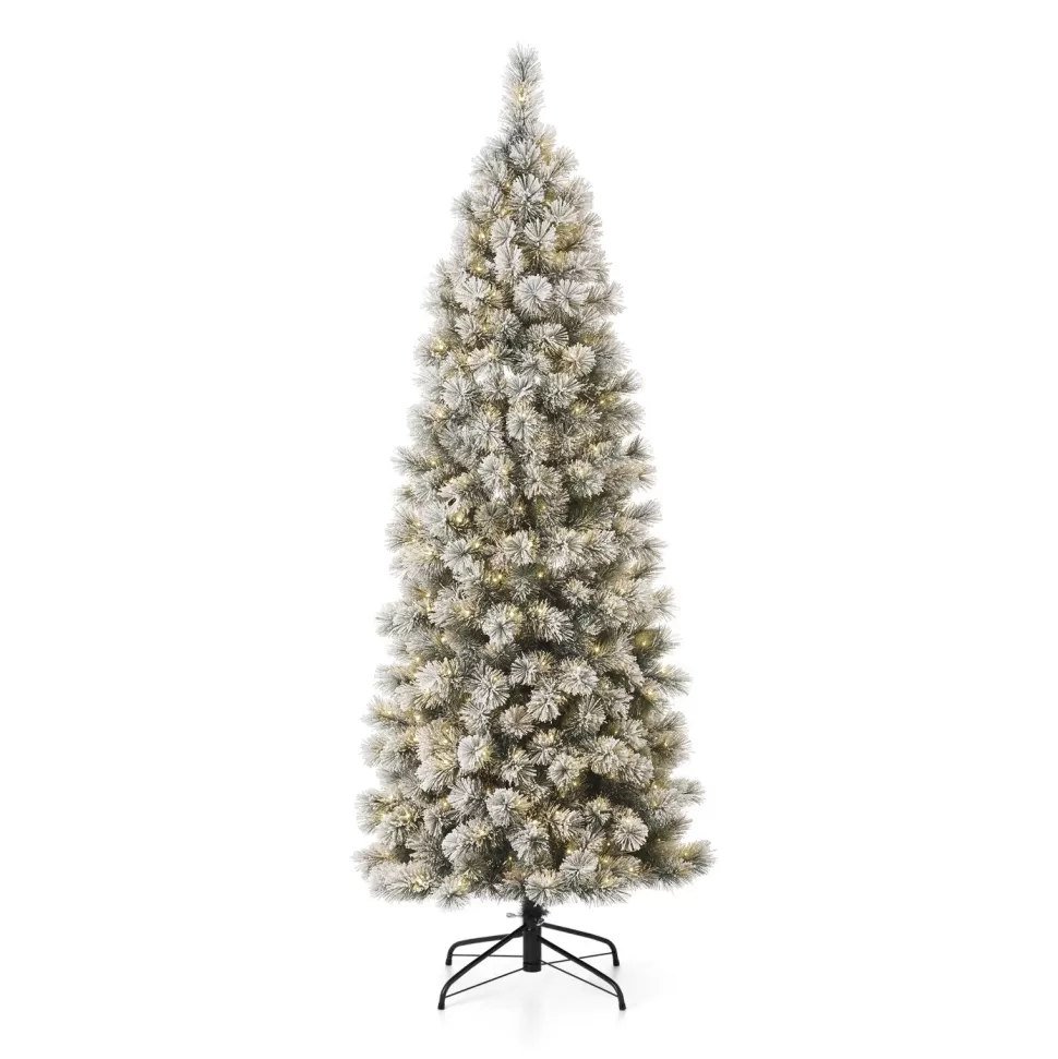 Best The Twillery Co. 7.5Ft Slender Flocked Pine Christmas Tree With 350 Led Lights