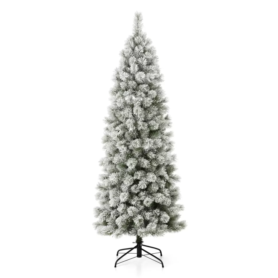 Best The Twillery Co. 7.5Ft Slender Flocked Pine Christmas Tree With 350 Led Lights