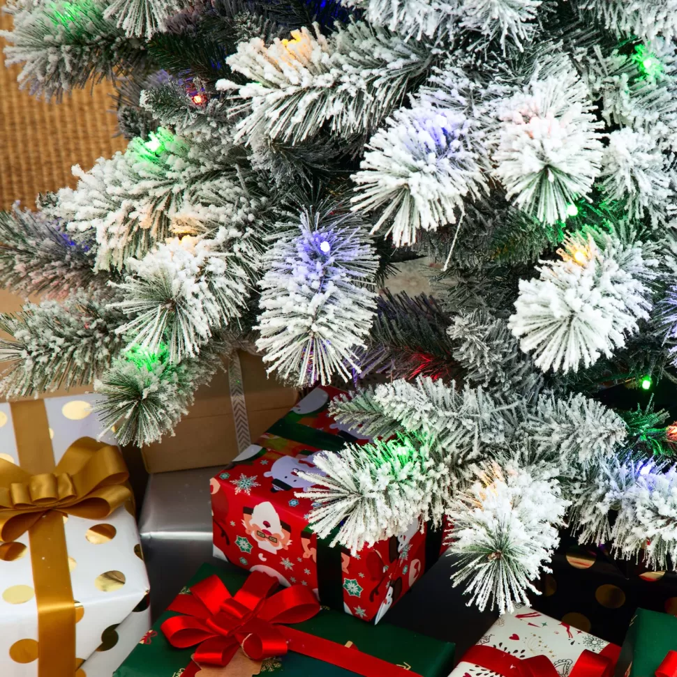 Fashion The Holiday Aisle 7.5Ft Slender Flocked/Frosted Pine Christmas Tree With 300 Led Lights