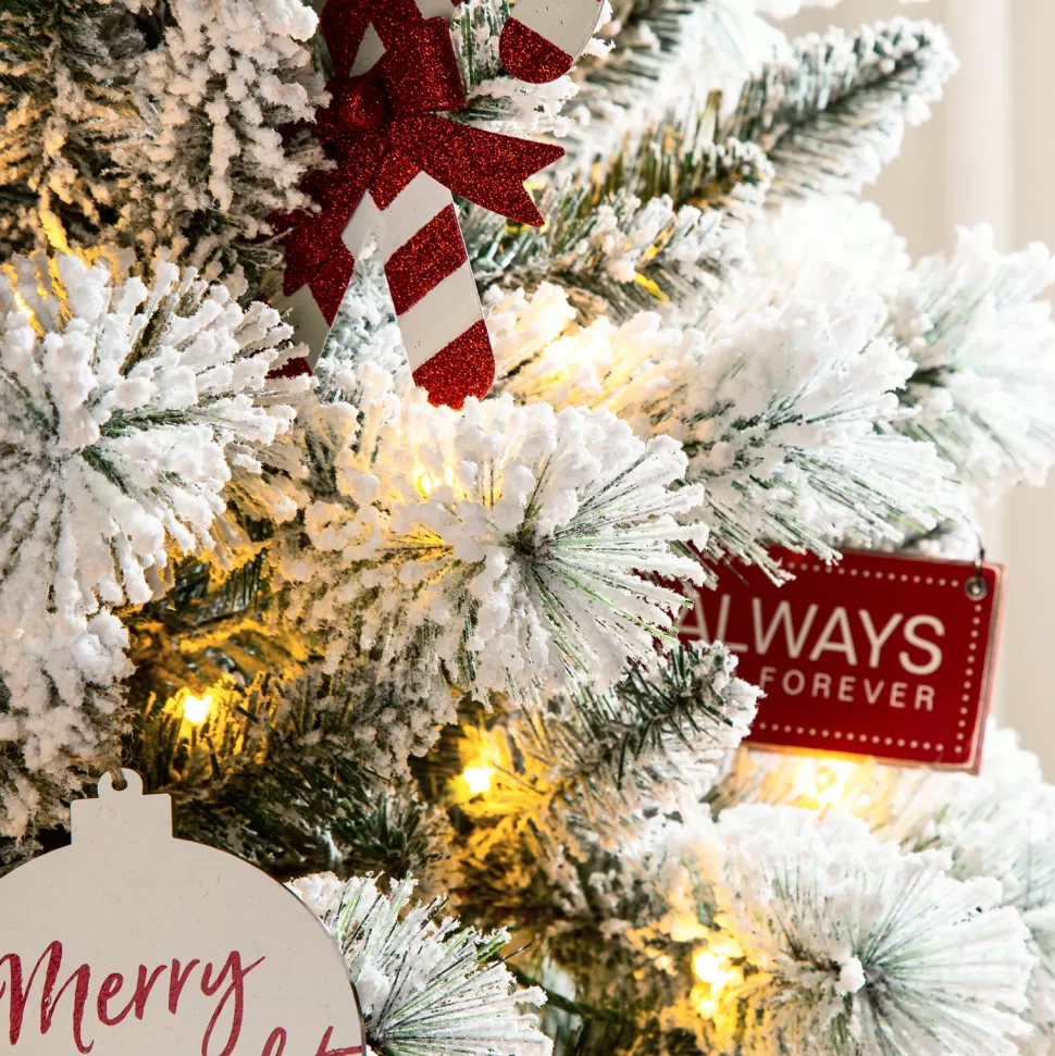 Fashion The Holiday Aisle 7.5Ft Slender Flocked/Frosted Pine Christmas Tree With 300 Led Lights