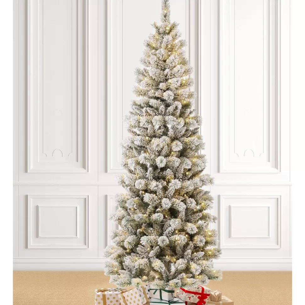 Fashion The Holiday Aisle 7.5Ft Slender Flocked/Frosted Pine Christmas Tree With 300 Led Lights