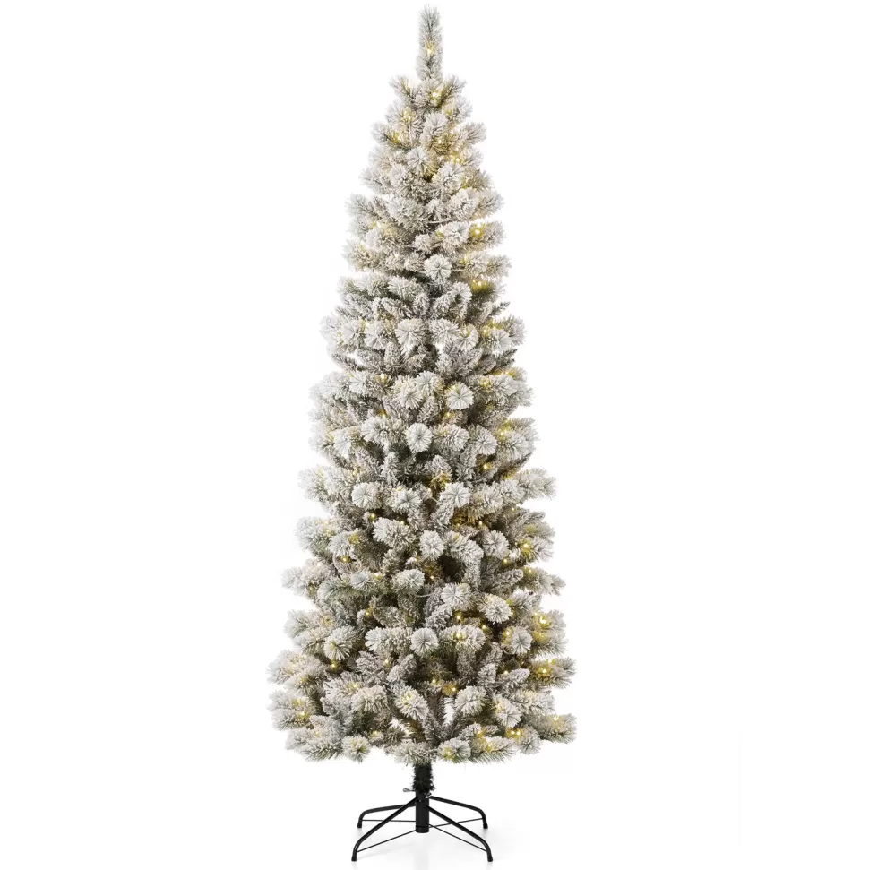 Fashion The Holiday Aisle 7.5Ft Slender Flocked/Frosted Pine Christmas Tree With 300 Led Lights