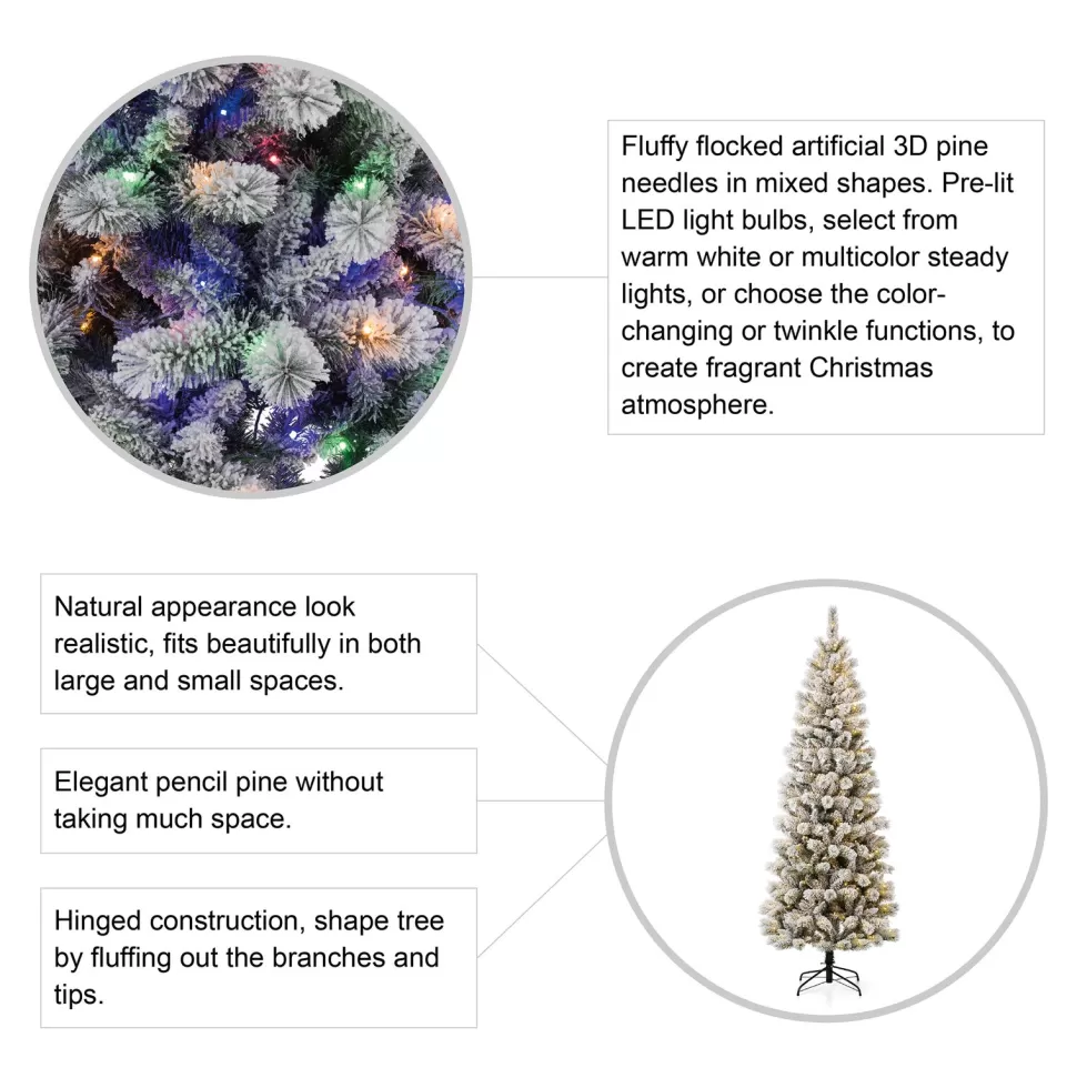 Fashion The Holiday Aisle 7.5Ft Slender Flocked/Frosted Pine Christmas Tree With 300 Led Lights