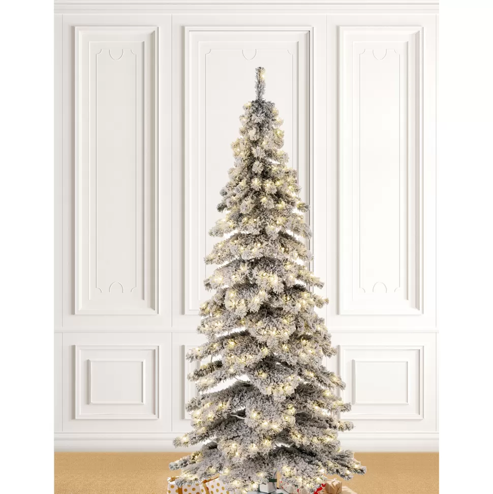 Outlet The Holiday Aisle 7.5Ft Slender Flocked/Frosted Spruce Christmas Tree With 350 Led Lights