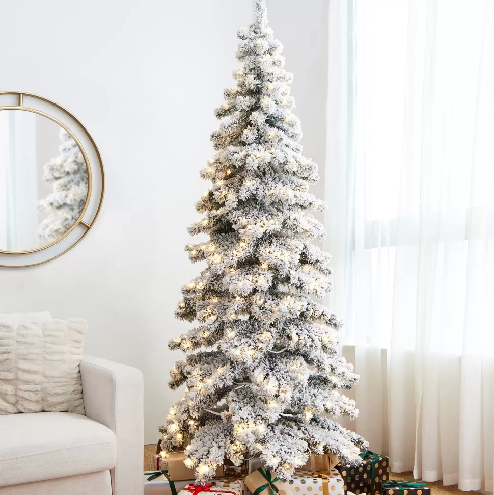 Outlet The Holiday Aisle 7.5Ft Slender Flocked/Frosted Spruce Christmas Tree With 350 Led Lights