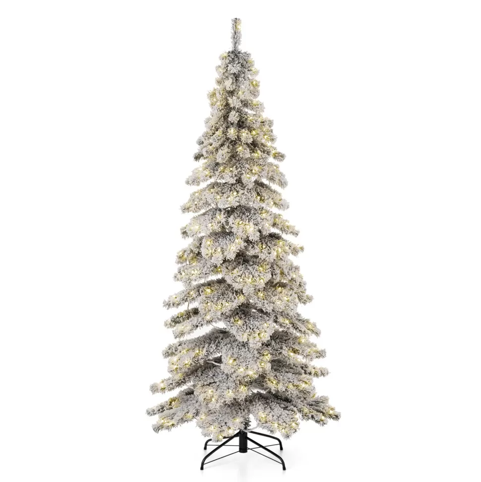 Outlet The Holiday Aisle 7.5Ft Slender Flocked/Frosted Spruce Christmas Tree With 350 Led Lights