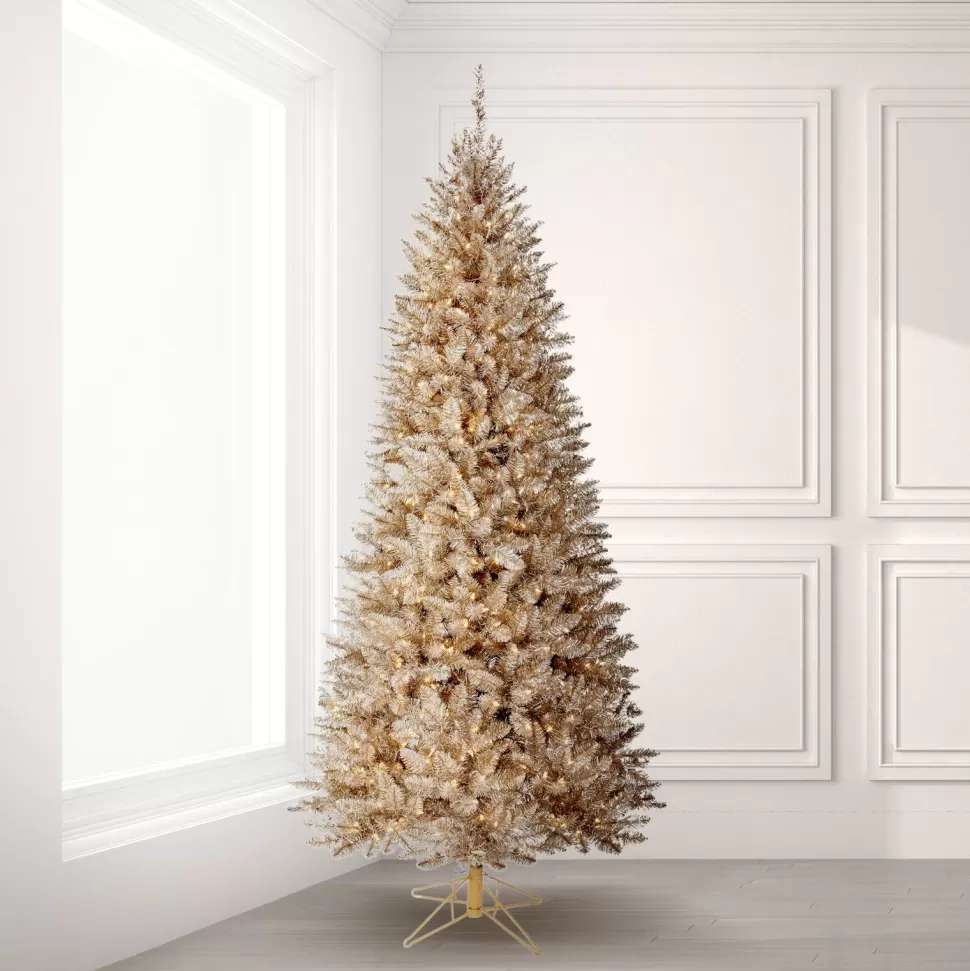 Outlet The Holiday Aisle 7'6" H Champagne Realistic Artificial Fir Christmas Tree With 750 Led Lights And Flowers