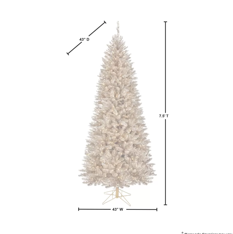 Outlet The Holiday Aisle 7'6" H Champagne Realistic Artificial Fir Christmas Tree With 750 Led Lights And Flowers