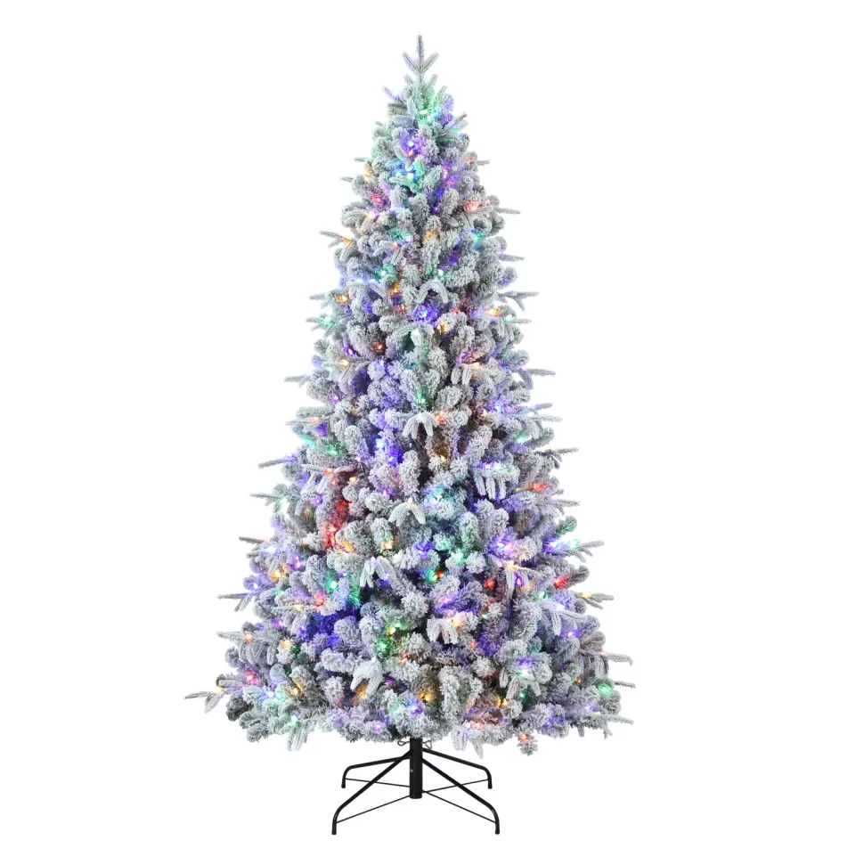 Best Haute Decor 7'6" H Green Fir Flocked/Frosted Christmas Tree With 600 Led Color Changing/Combination Lights