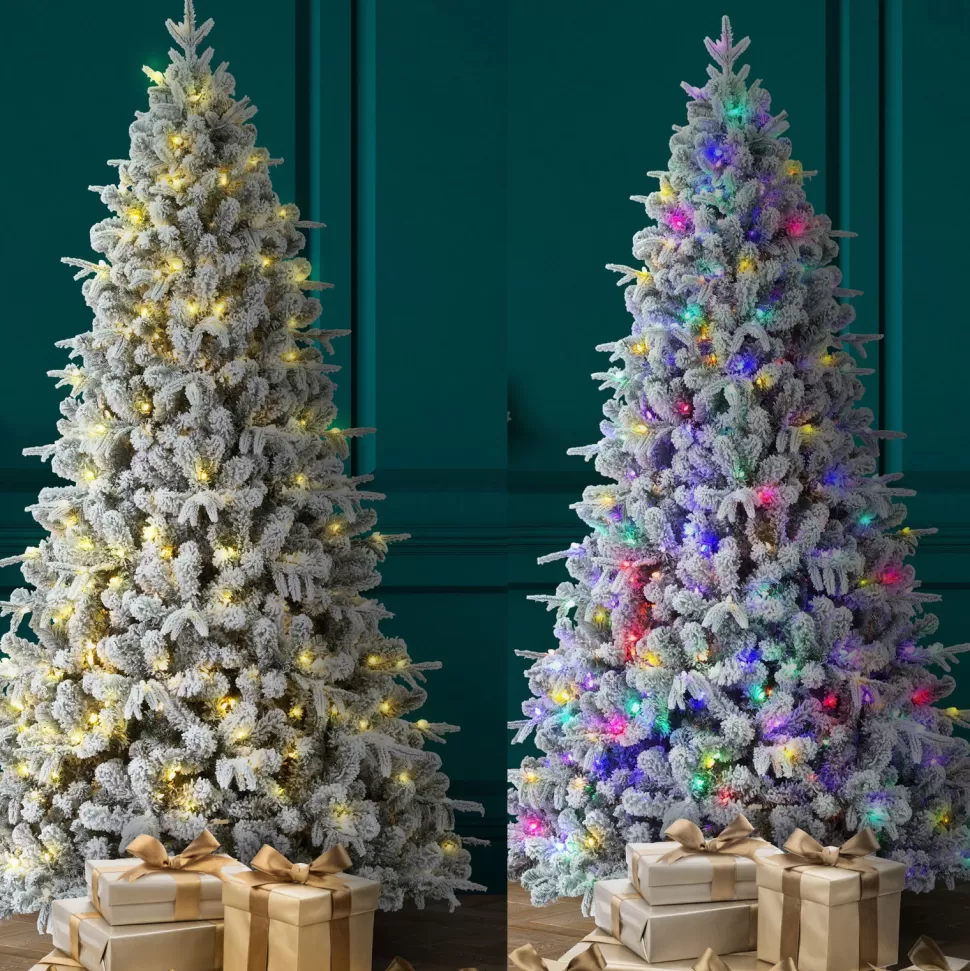 Best Haute Decor 7'6" H Green Fir Flocked/Frosted Christmas Tree With 600 Led Color Changing/Combination Lights