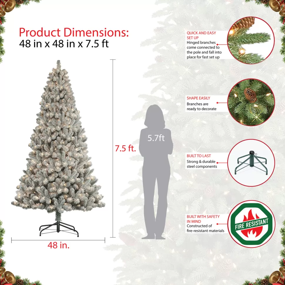 Flash Sale The Holiday Aisle 7'6" H Green Pine Frosted Christmas Tree With 400 Led Lights