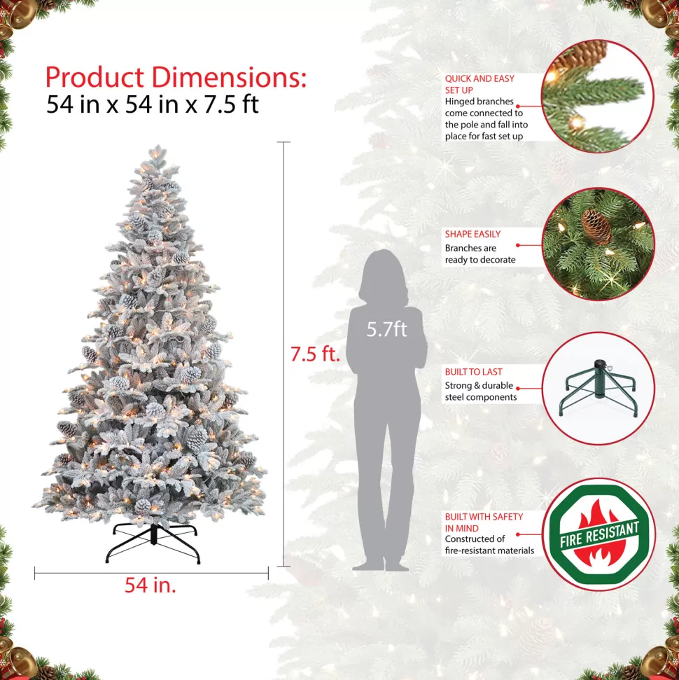 Cheap The Holiday Aisle 7'6" H Green Realistic Artificial Pine Frosted Christmas Tree With 450 Lights