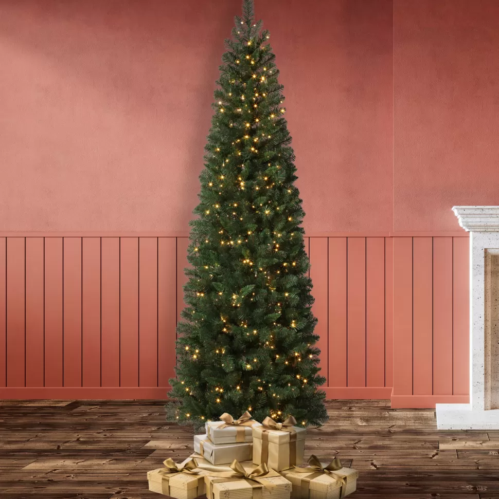 Clearance Haute Decor 7'6" H Slender Green Artificial Spruce Christmas Tree With 700 Led Lights