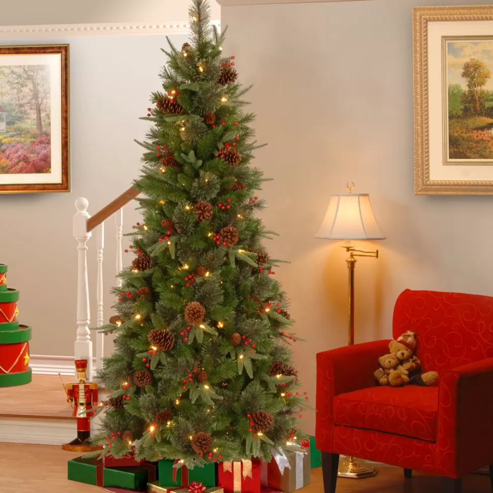 Best Sale Three Posts 7.6' H Slender Green Artificial Spruce Christmas Tree Withf 400 Lights
