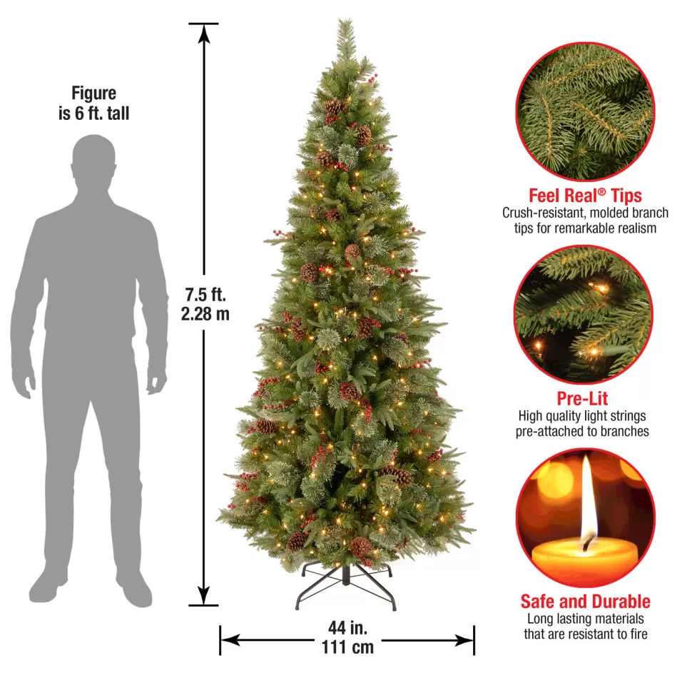 Best Sale Three Posts 7.6' H Slender Green Artificial Spruce Christmas Tree Withf 400 Lights
