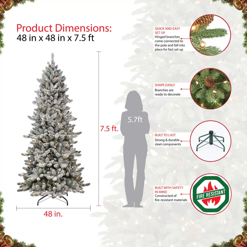 Fashion Sand & Stable 7'6" H Slender Green Spruce Frosted Christmas Tree With 400 Lights