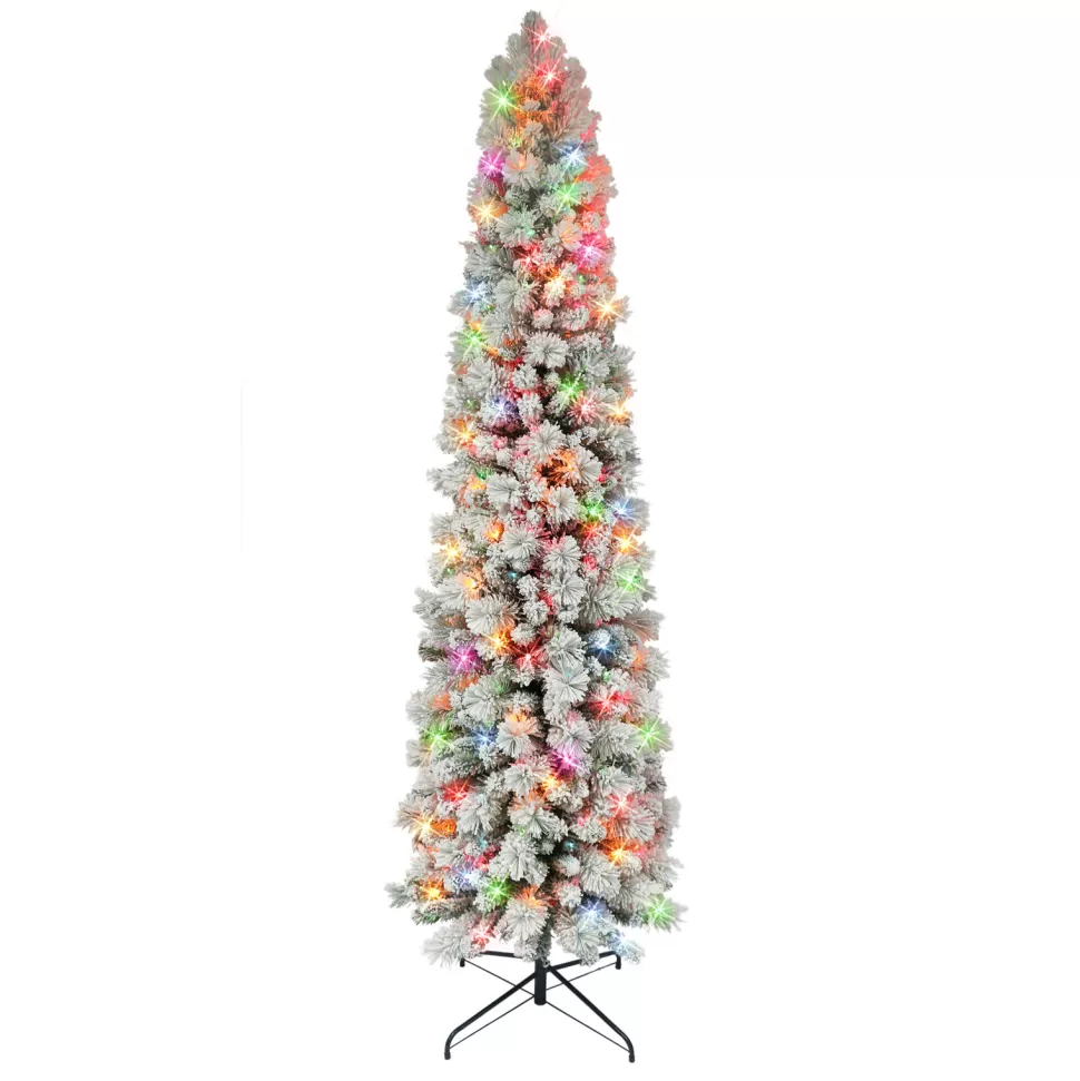 Cheap The Holiday Aisle 78" H Slender Green Pine Flocked/Frosted Christmas Tree With 300 Lights