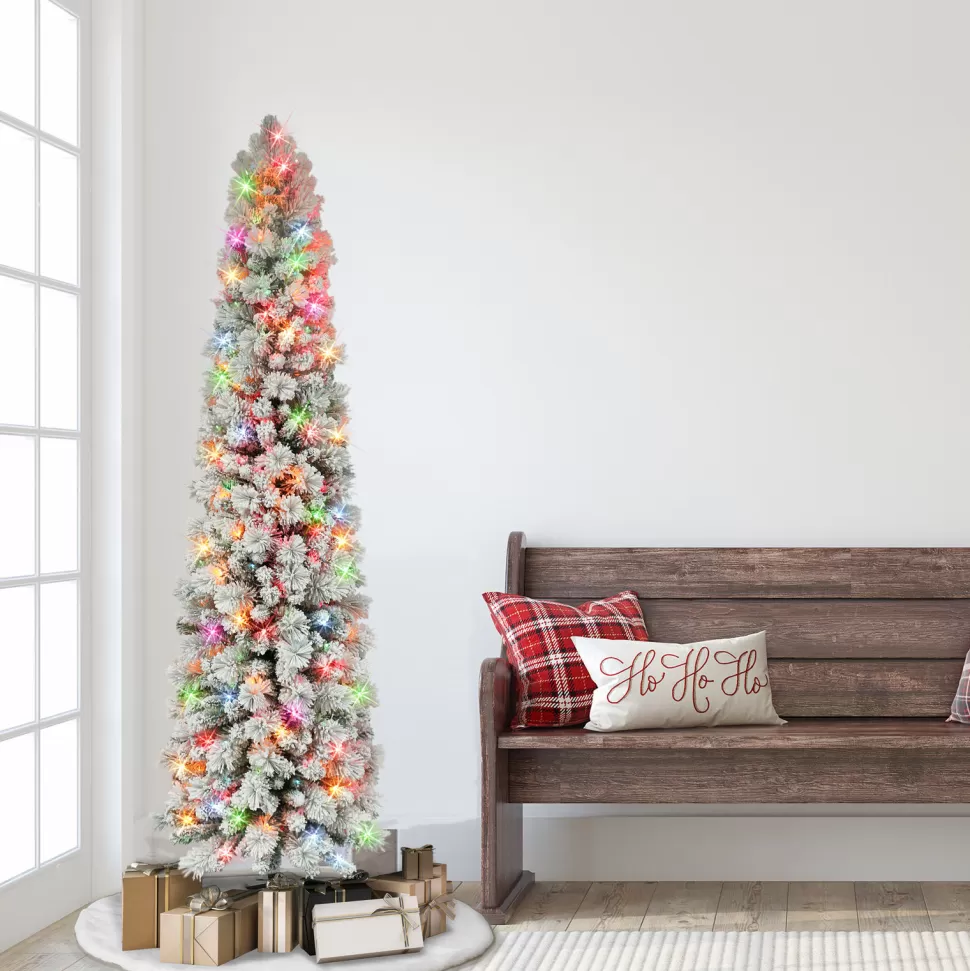 Cheap The Holiday Aisle 78" H Slender Green Pine Flocked/Frosted Christmas Tree With 300 Lights
