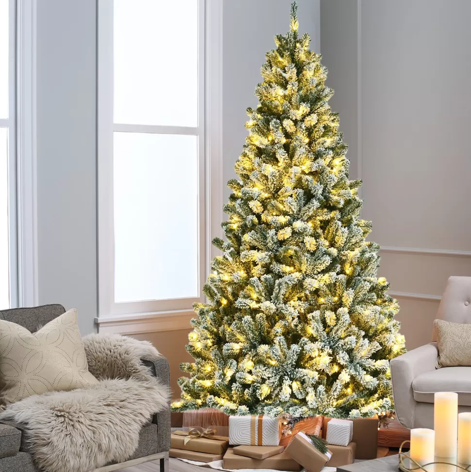 Best Sale The Holiday Aisle 7 Feet Pre-Lit Snow Flocked Hinged Christmas Tree With 1116 Tips And Metal Stand