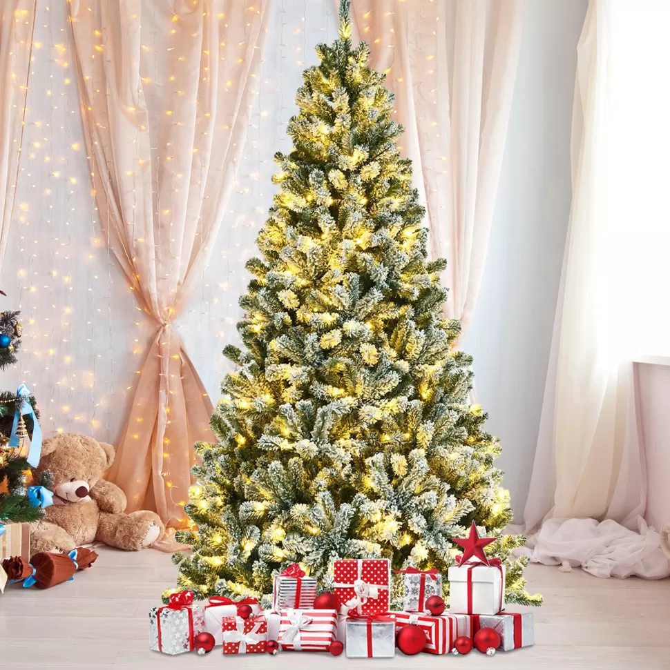 Best Sale The Holiday Aisle 7 Feet Pre-Lit Snow Flocked Hinged Christmas Tree With 1116 Tips And Metal Stand