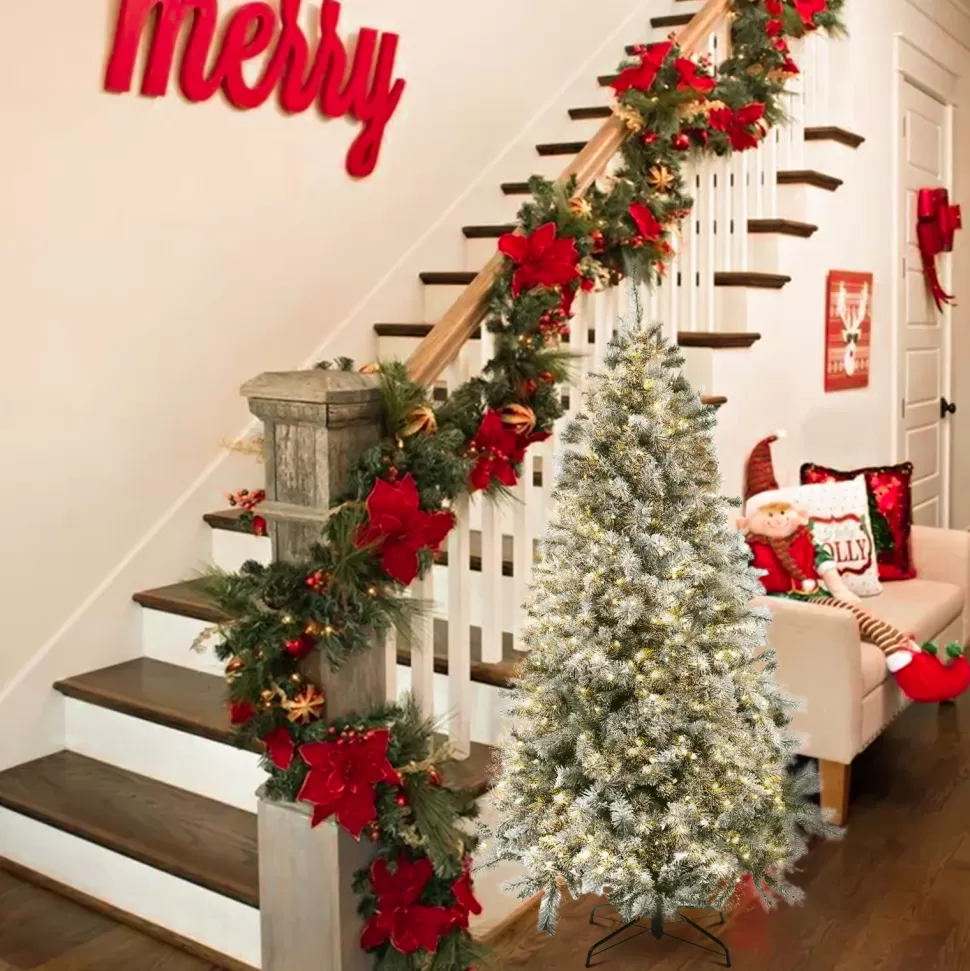 Sale The Holiday Aisle 7' White/Green Fir Artificial Christmas Tree With 400 Clear/White Lights