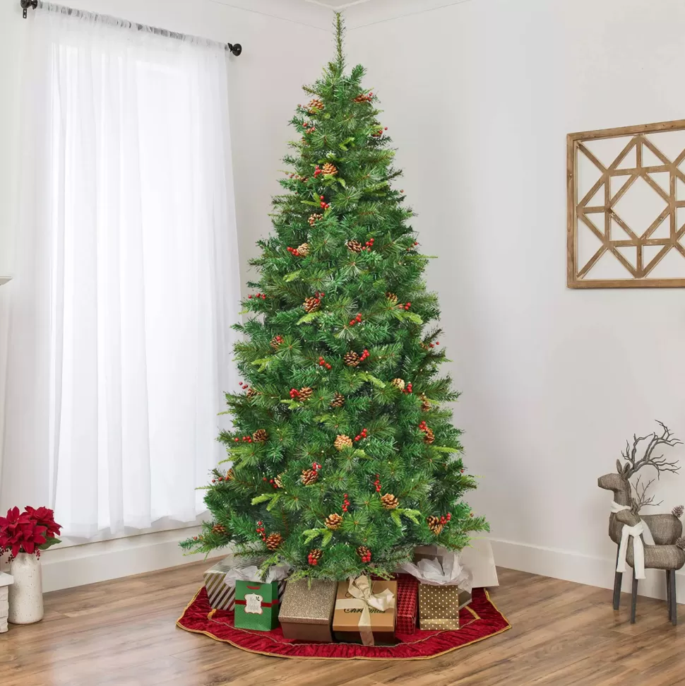 Cheap The Holiday Aisle 84" H Regular Green Artificial Pvc Fir Cashmere Christmas Tree Led Twinkling Lights Pinecones