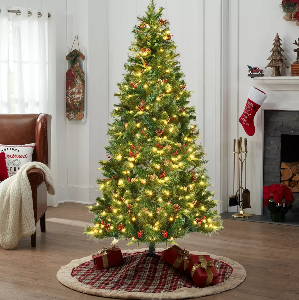 Cheap The Holiday Aisle 84" H Regular Green Artificial Pvc Fir Cashmere Christmas Tree Led Twinkling Lights Pinecones