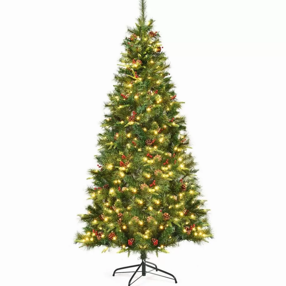 Cheap The Holiday Aisle 84" H Regular Green Artificial Pvc Fir Cashmere Christmas Tree Led Twinkling Lights Pinecones