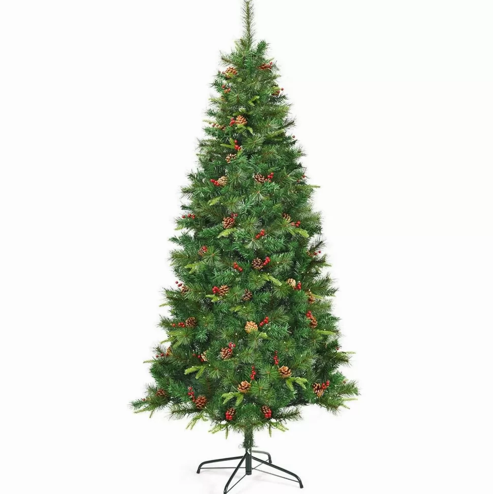 Cheap The Holiday Aisle 84" H Regular Green Artificial Pvc Fir Cashmere Christmas Tree Led Twinkling Lights Pinecones