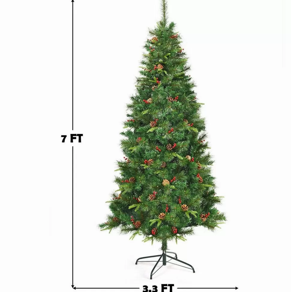 Cheap The Holiday Aisle 84" H Regular Green Artificial Pvc Fir Cashmere Christmas Tree Led Twinkling Lights Pinecones