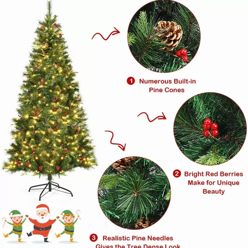Cheap The Holiday Aisle 84" H Regular Green Artificial Pvc Fir Cashmere Christmas Tree Led Twinkling Lights Pinecones
