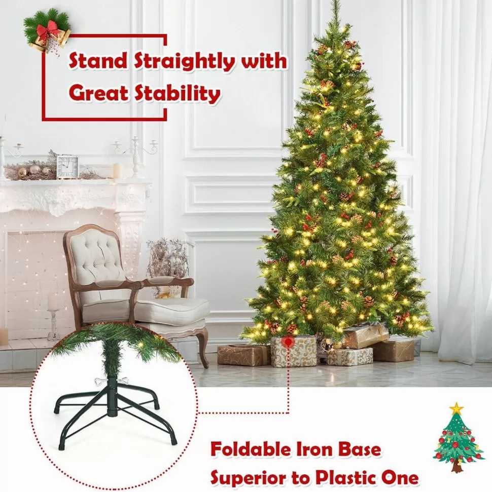 Cheap The Holiday Aisle 84" H Regular Green Artificial Pvc Fir Cashmere Christmas Tree Led Twinkling Lights Pinecones