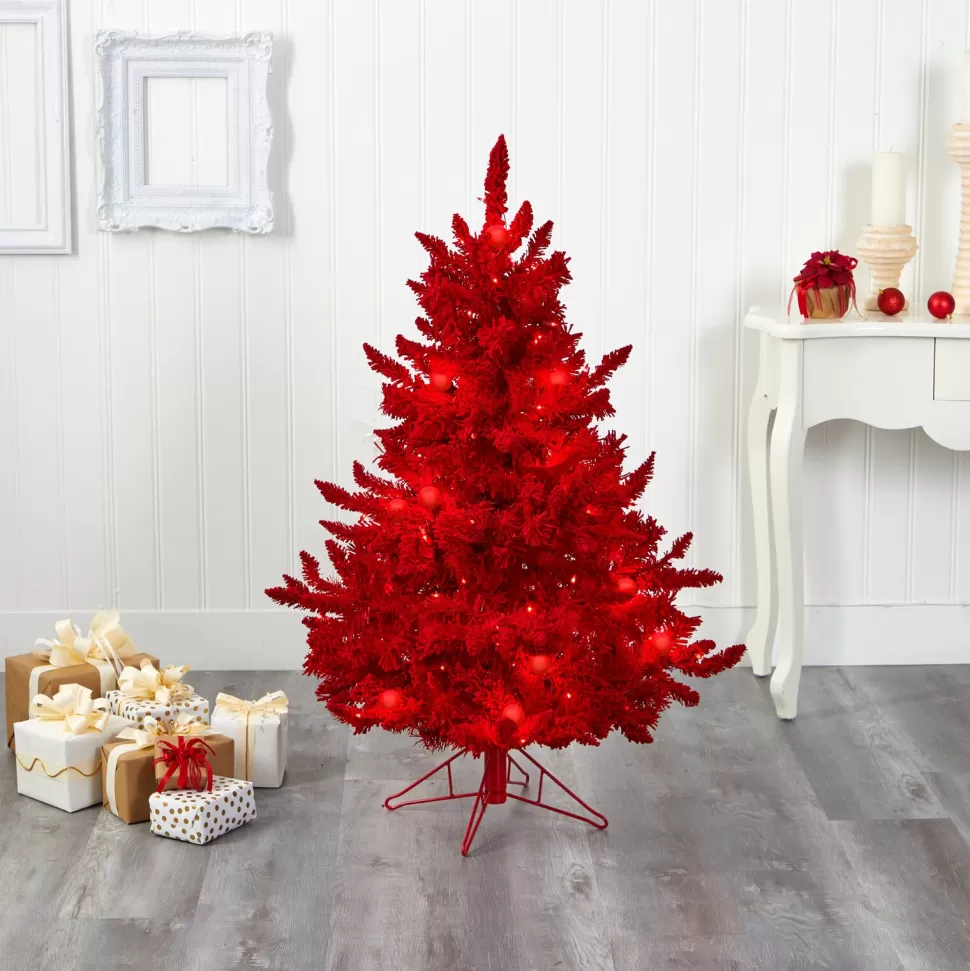 Flash Sale The Holiday Aisle 8' H Red Fir Flocked/Frosted Christmas Tree With 700 Led Lights
