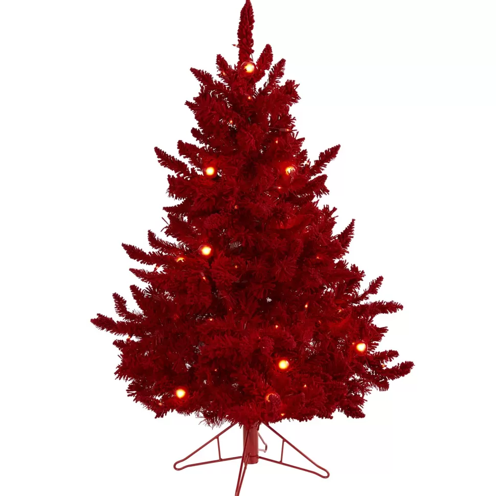 Flash Sale The Holiday Aisle 8' H Red Fir Flocked/Frosted Christmas Tree With 700 Led Lights