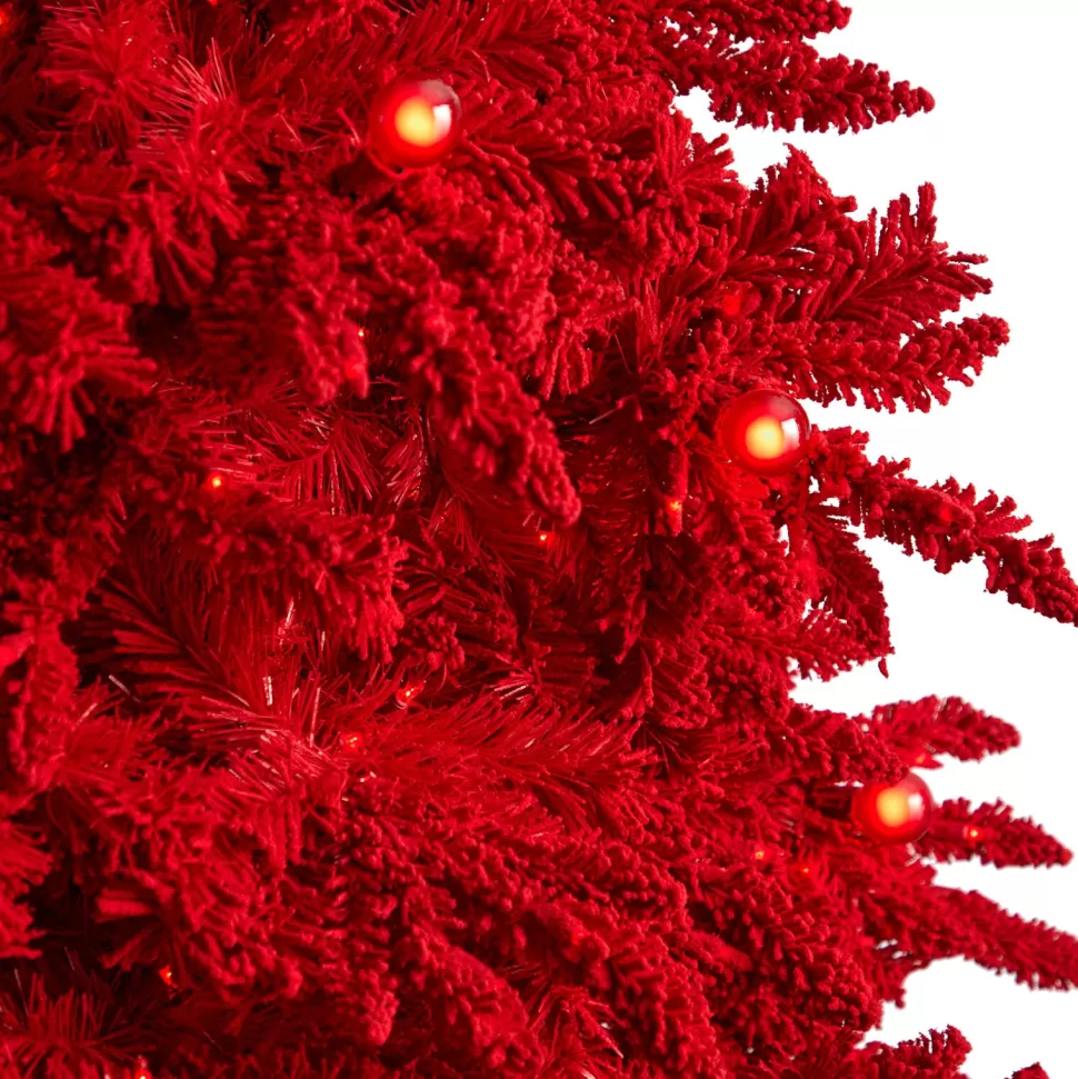 Flash Sale The Holiday Aisle 8' H Red Fir Flocked/Frosted Christmas Tree With 700 Led Lights