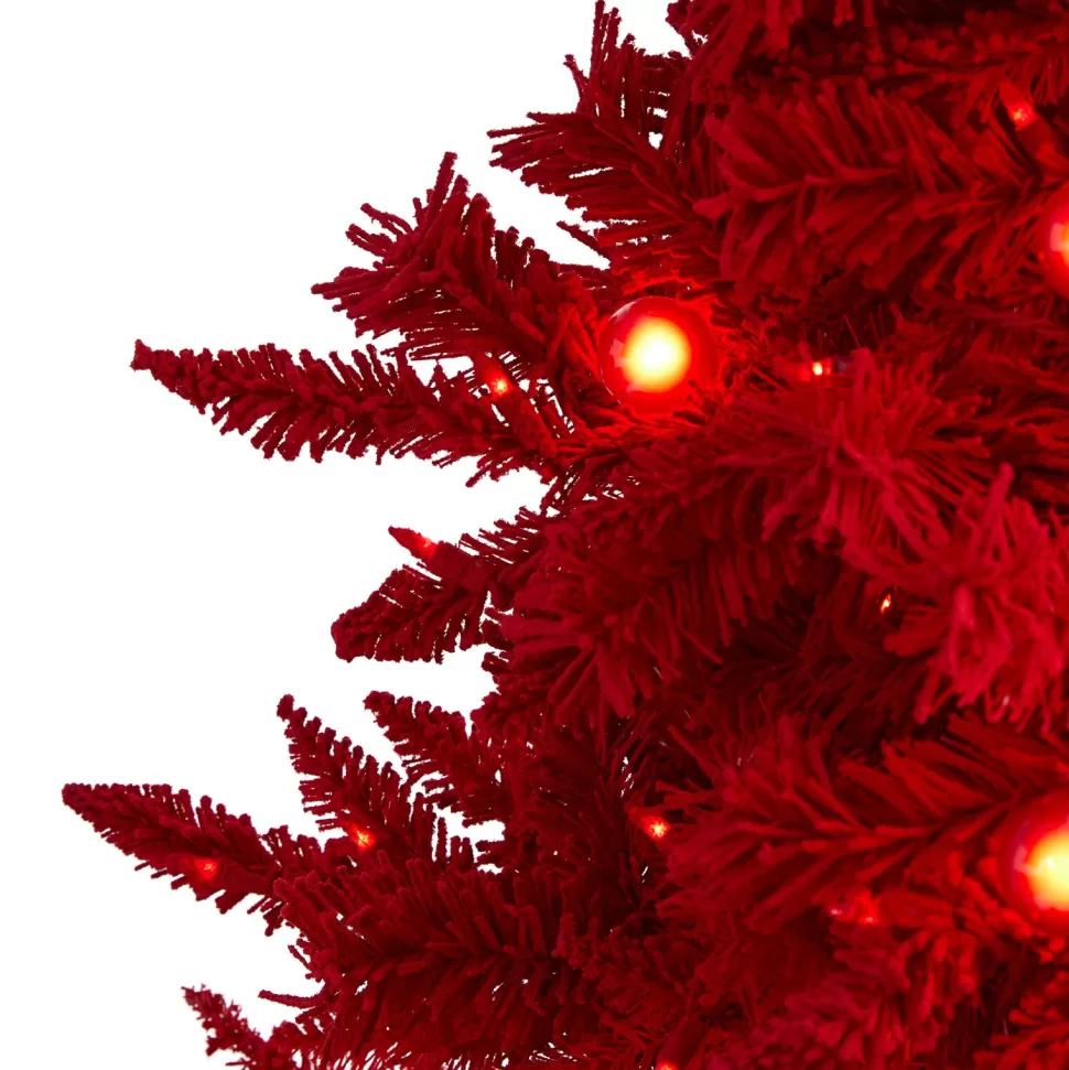 Flash Sale The Holiday Aisle 8' H Red Fir Flocked/Frosted Christmas Tree With 700 Led Lights