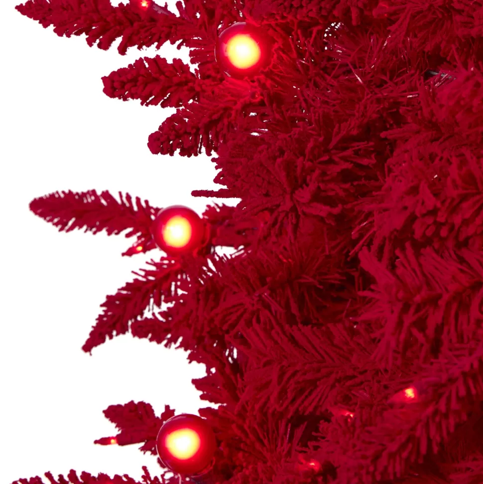 Flash Sale The Holiday Aisle 8' H Red Fir Flocked/Frosted Christmas Tree With 700 Led Lights