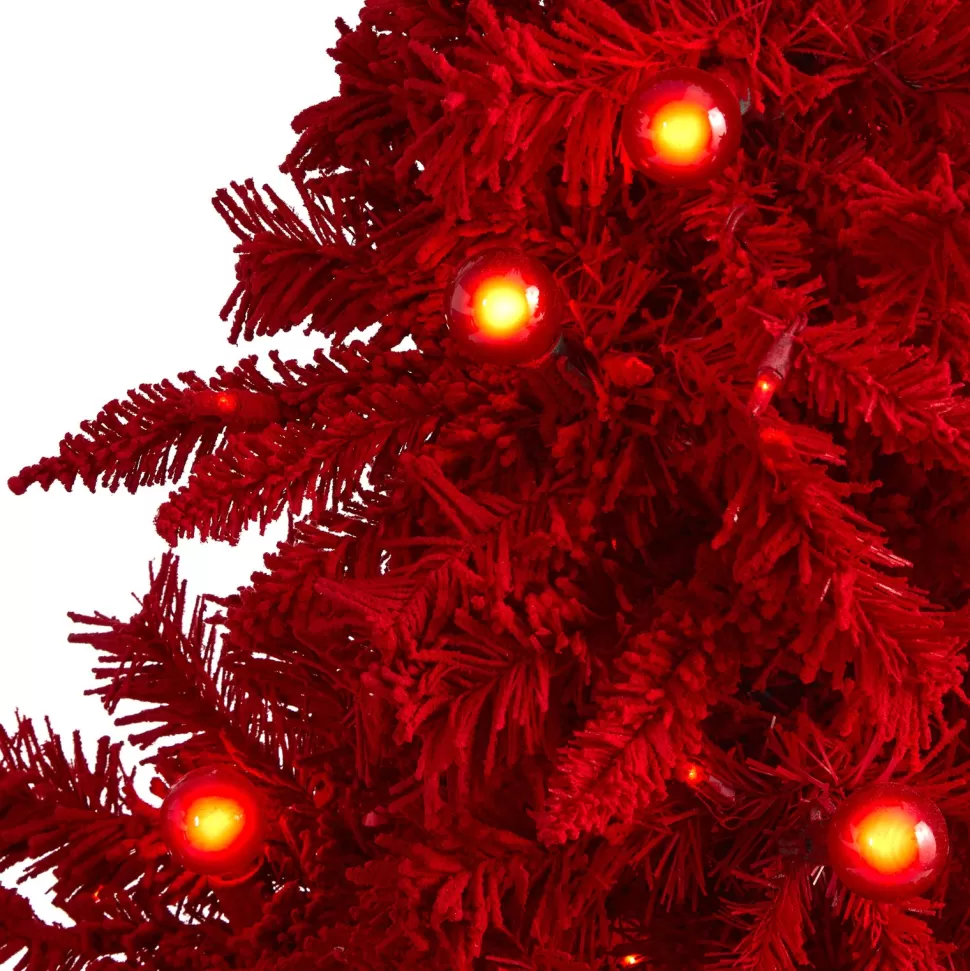 Flash Sale The Holiday Aisle 8' H Red Fir Flocked/Frosted Christmas Tree With 700 Led Lights
