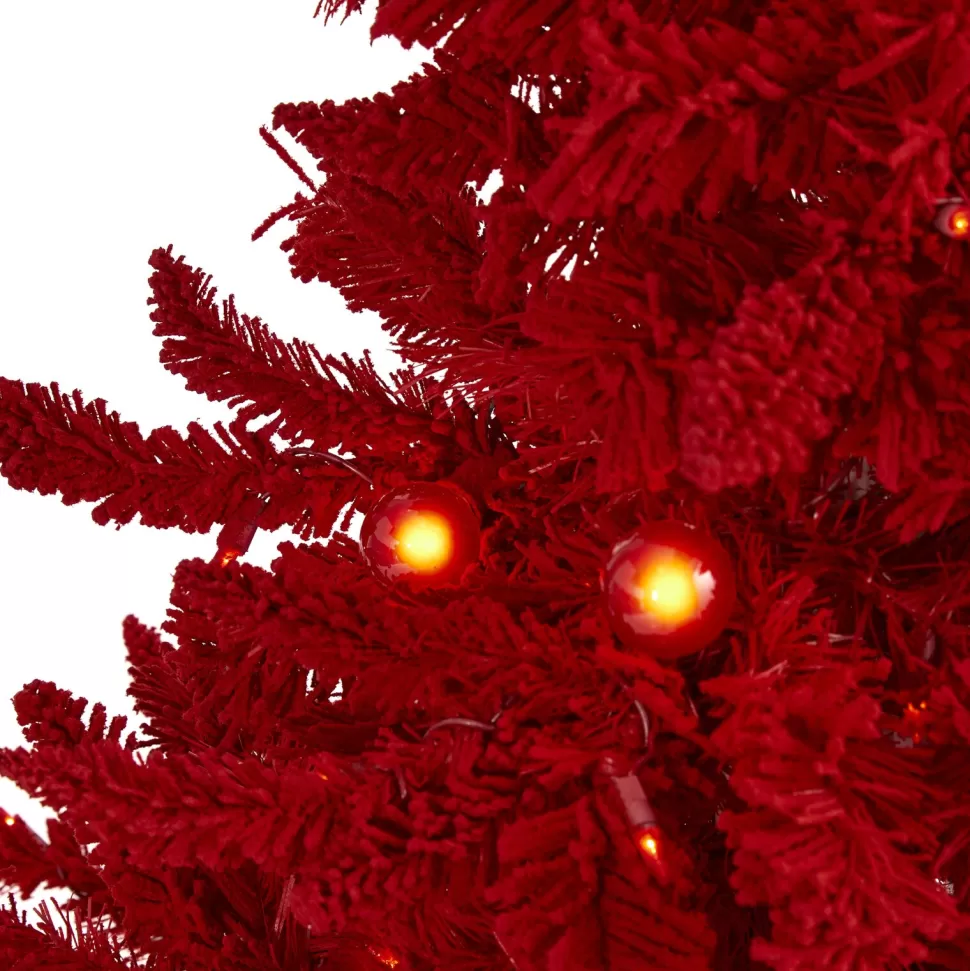Flash Sale The Holiday Aisle 8' H Red Fir Flocked/Frosted Christmas Tree With 700 Led Lights