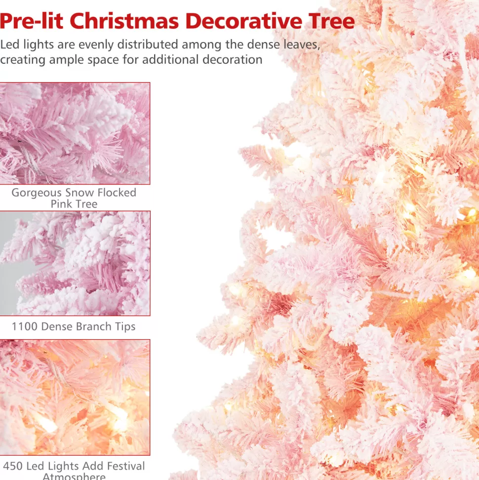 Sale The Holiday Aisle 90" H Pink Pine Feather Christmas Tree With 450 Led Lights