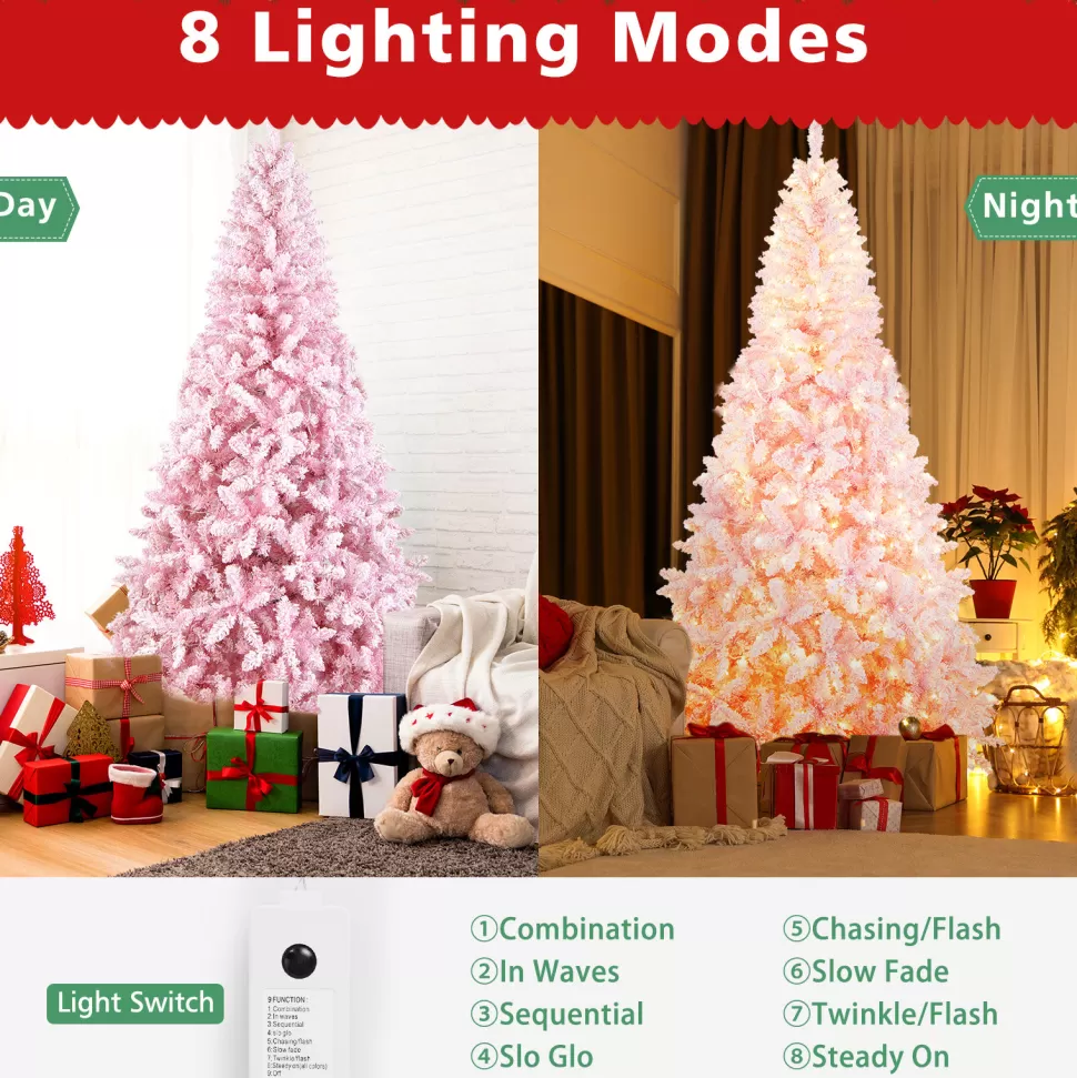 Sale The Holiday Aisle 90" H Pink Pine Feather Christmas Tree With 450 Led Lights