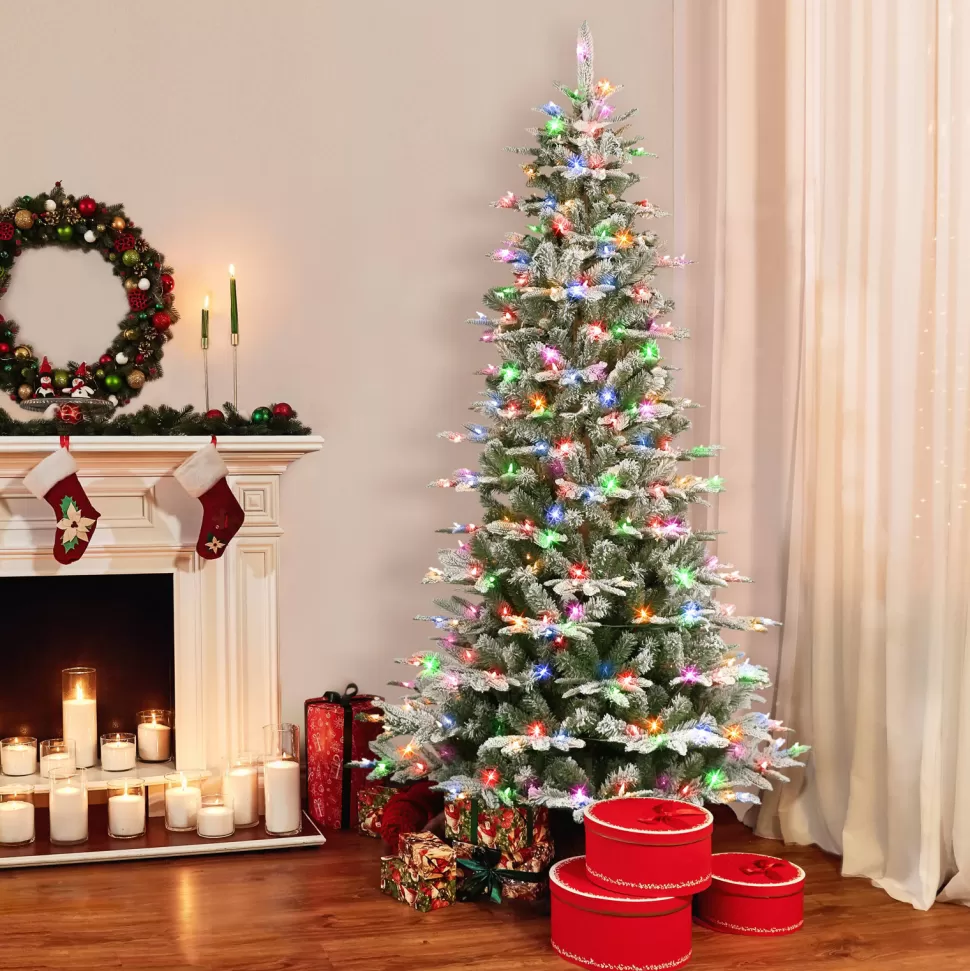 Flash Sale The Holiday Aisle 90" H Slender Green Fir Flocked/Frosted Christmas Tree With 450 Lights