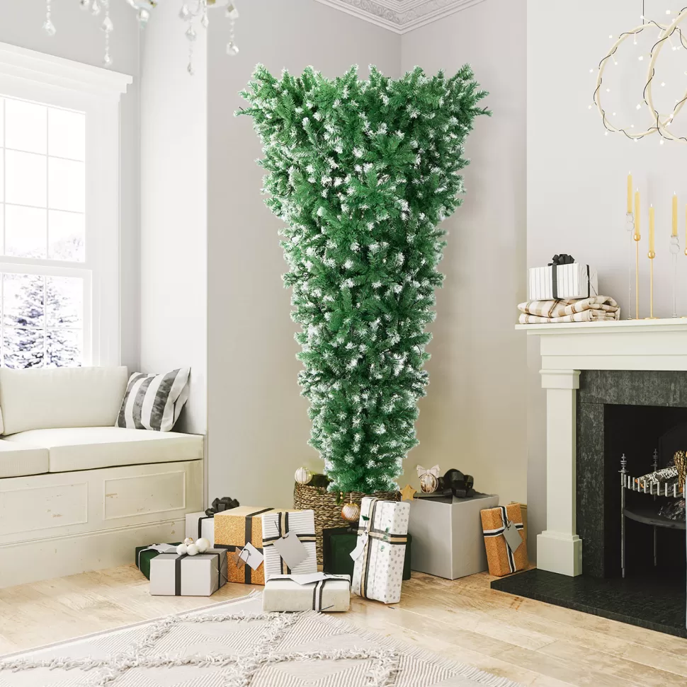 New The Holiday Aisle 90'' H Upside Down Green Artificial Hinged Christmas Tree With 400 Lights