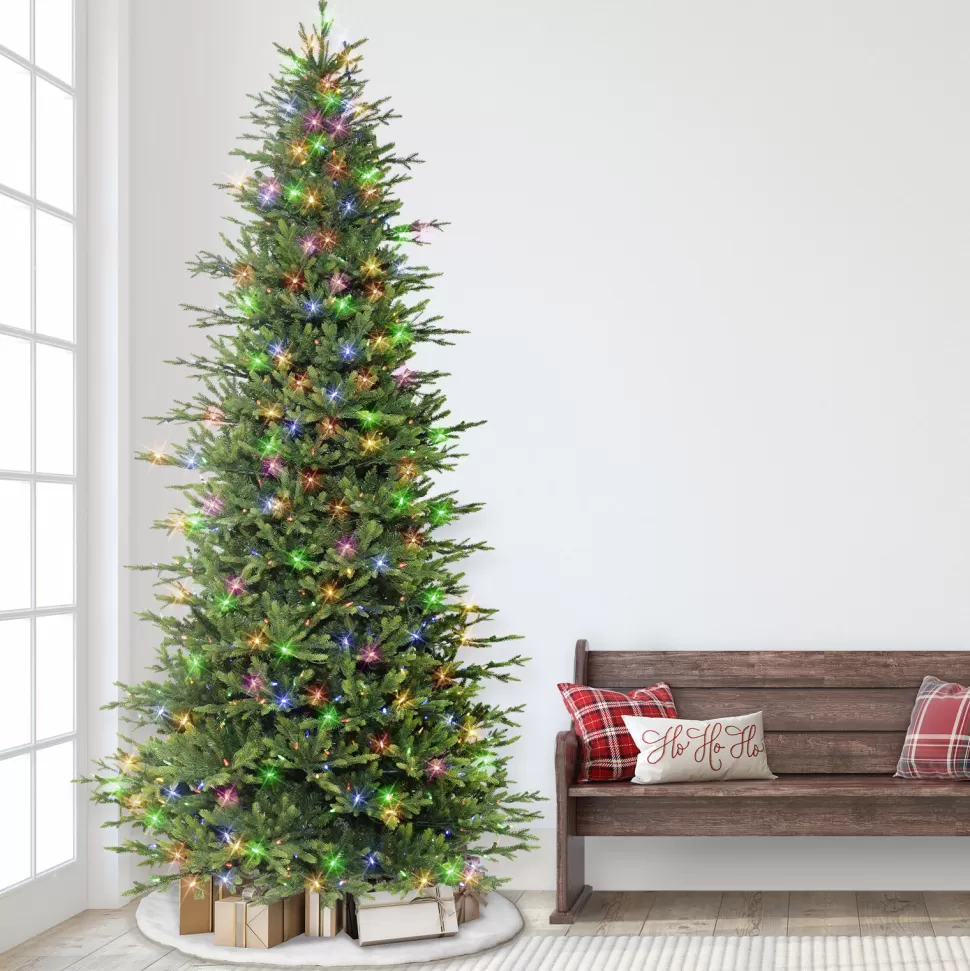 Flash Sale The Holiday Aisle 9' H Slender Green Realistic Artificial Fir Christmas Tree With 700 Led Color Changing/Combination Lights