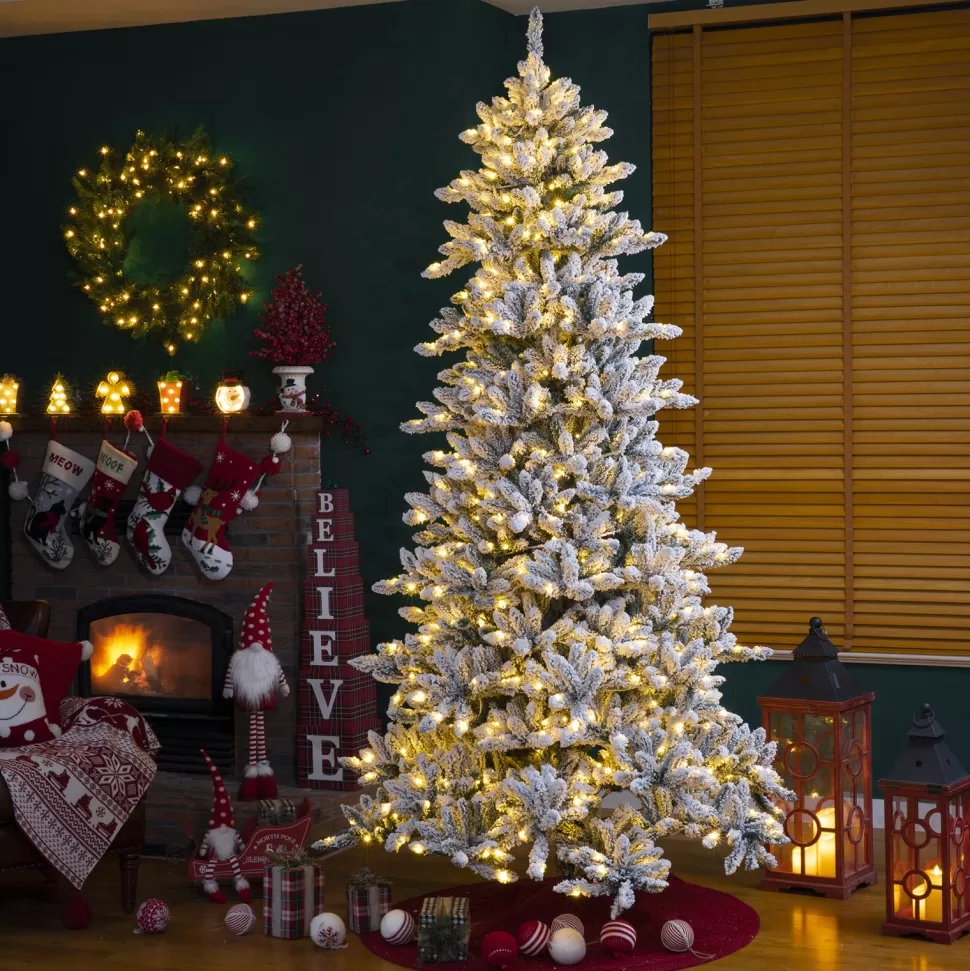 Online The Twillery Co. 9Ft Flocked Fir Artificial Christmas Tree With 650 Warm White Lights