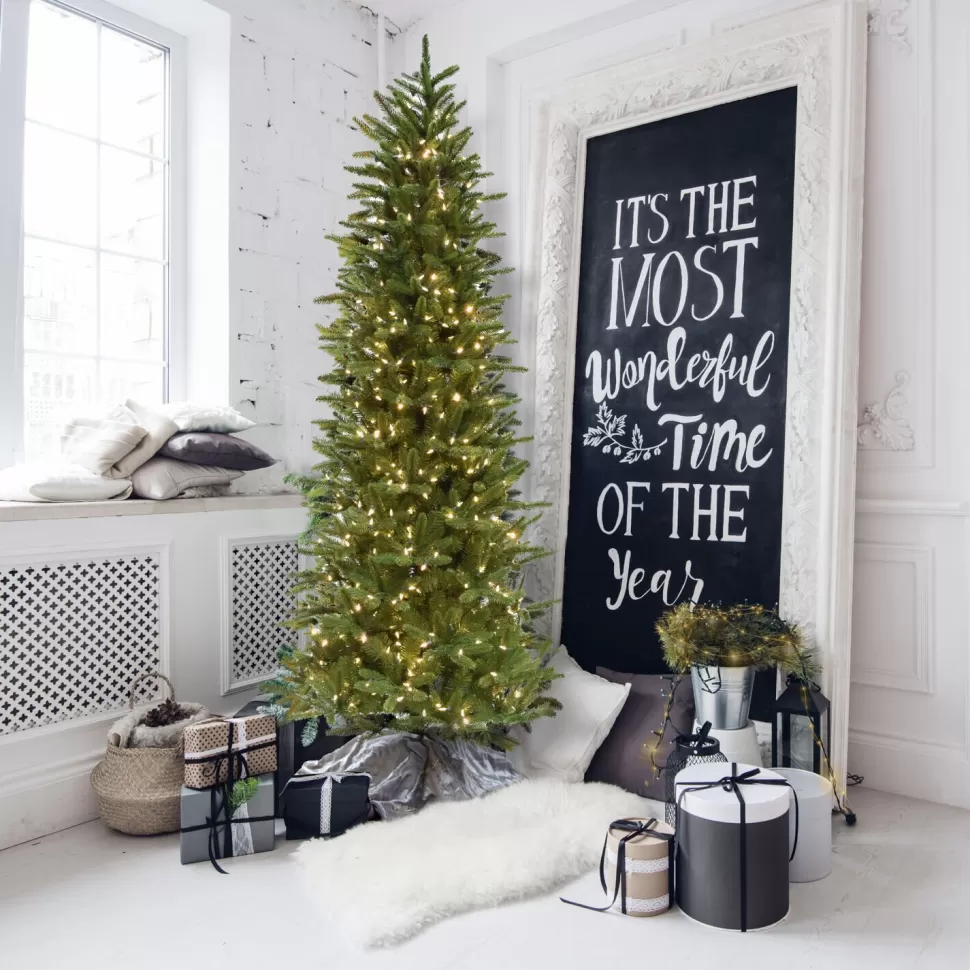 Flash Sale The Holiday Aisle Carmel Slim Green Pine Trees Artificial Christmas Tree With 550 With White Clear Led String Lights