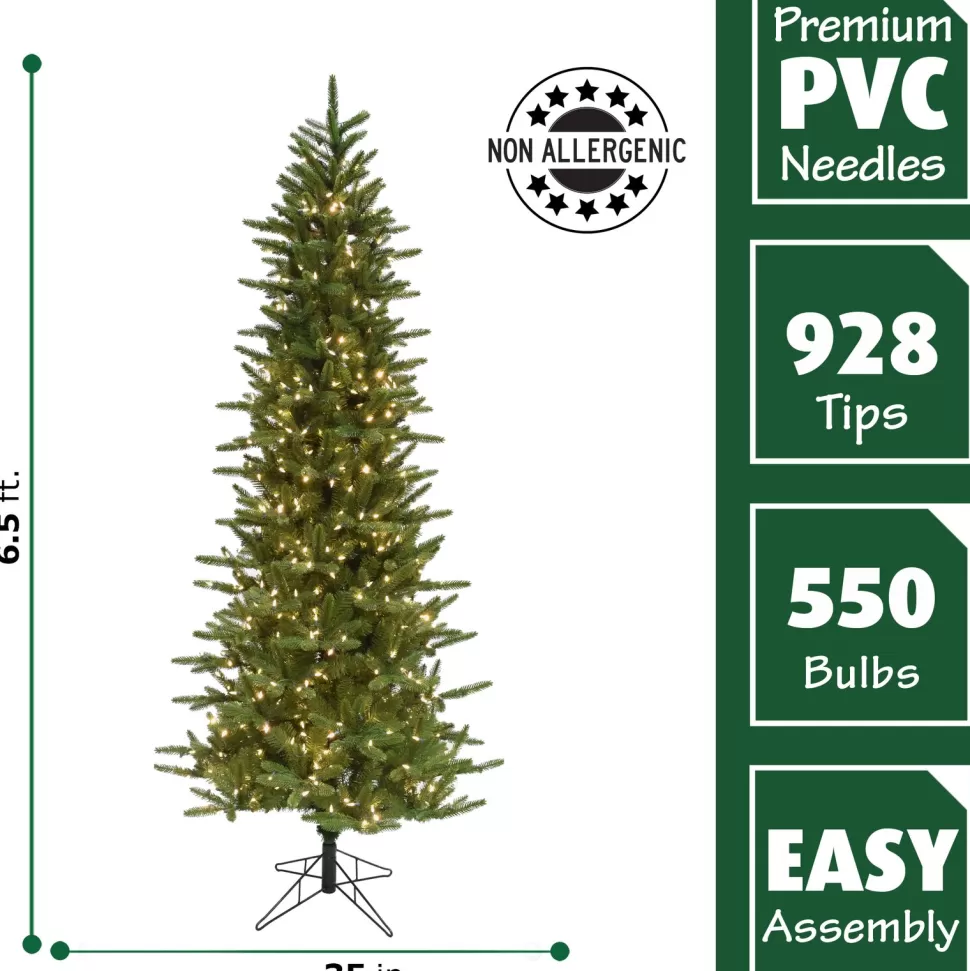 Flash Sale The Holiday Aisle Carmel Slim Green Pine Trees Artificial Christmas Tree With 550 With White Clear Led String Lights