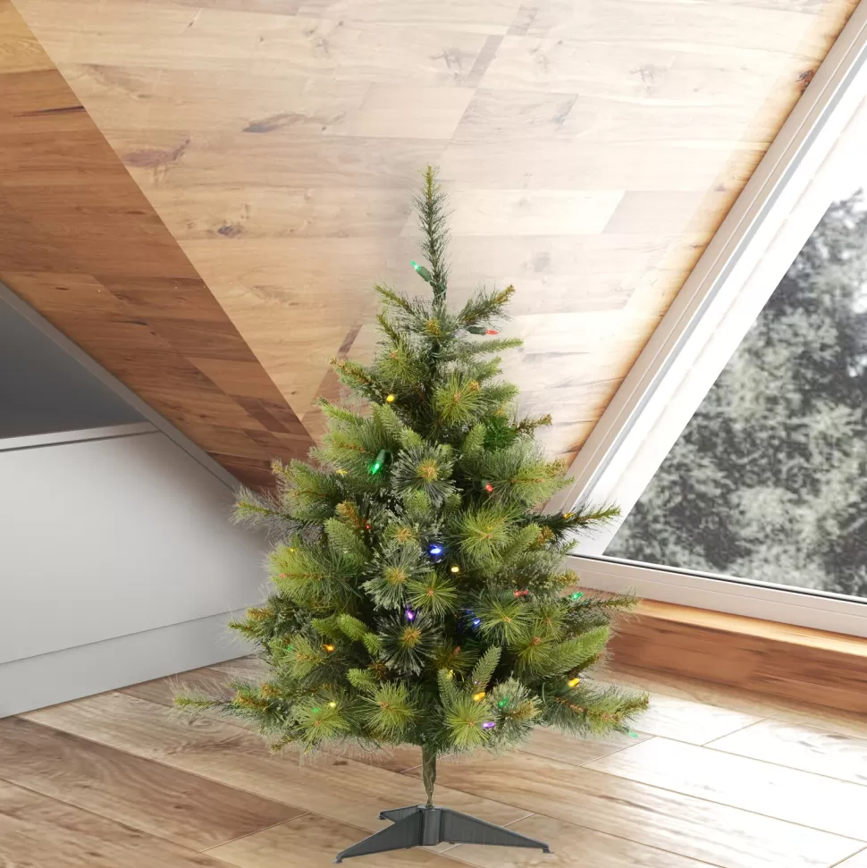 Hot The Holiday Aisle Cashmere 3' Green Pine Artificial Christmas Tree With 100 Dura-Lit Multi-Colored Lights With Stand
