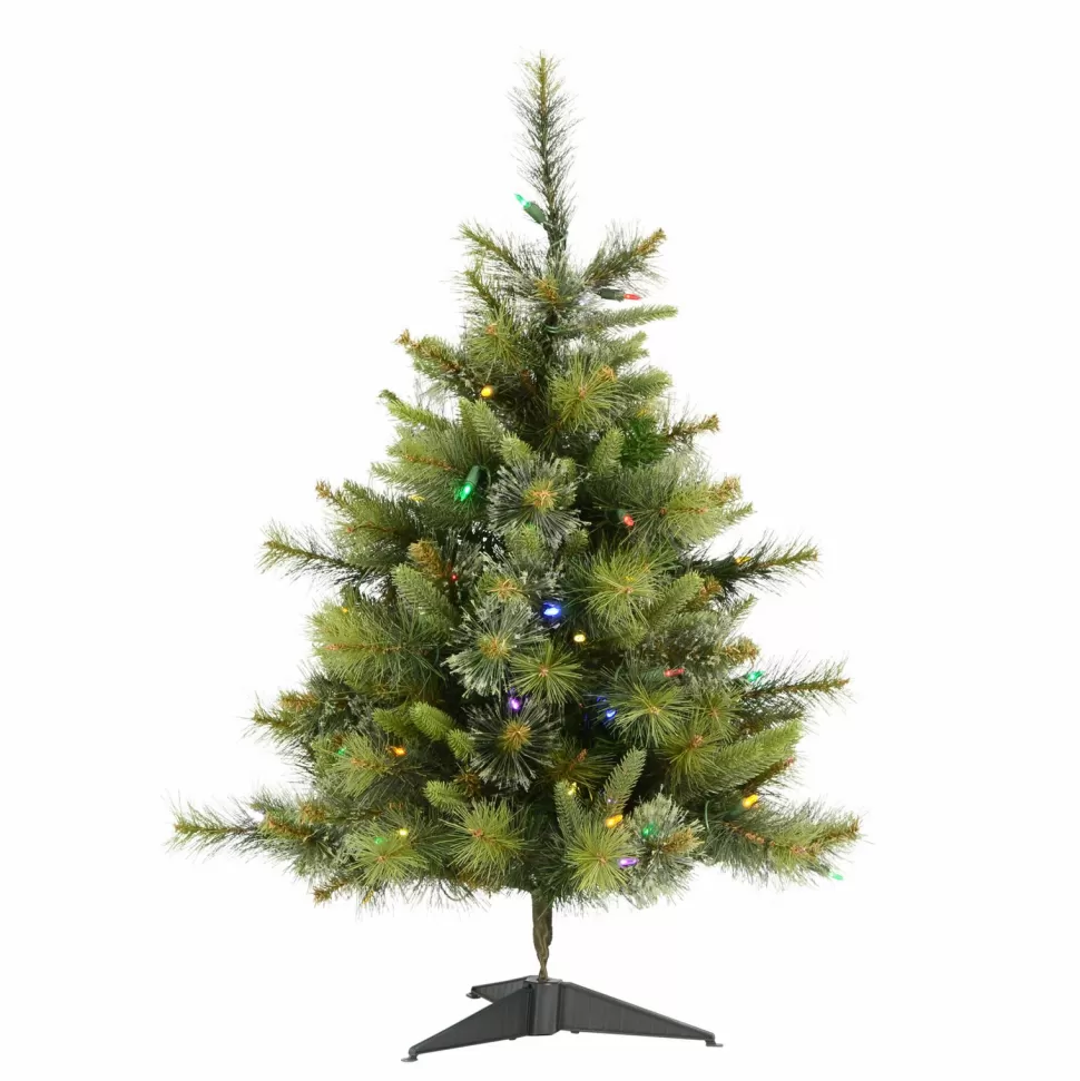 Hot The Holiday Aisle Cashmere 3' Green Pine Artificial Christmas Tree With 100 Dura-Lit Multi-Colored Lights With Stand